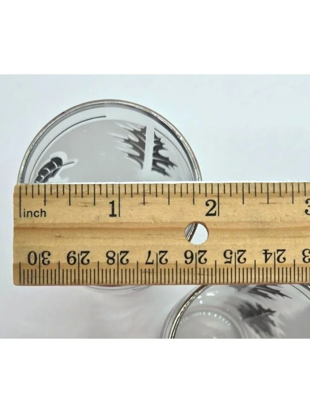 Vtg Silver Leaf Foliage Highball Glasses Metallic Rim 4" Tall Set of 4 MCM - Picture 6 of 6